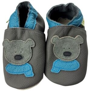Sayoyo Baby Boys 12 18 Soft Leather Bear Crib Shoes Blue Trim Toddler Moccasins